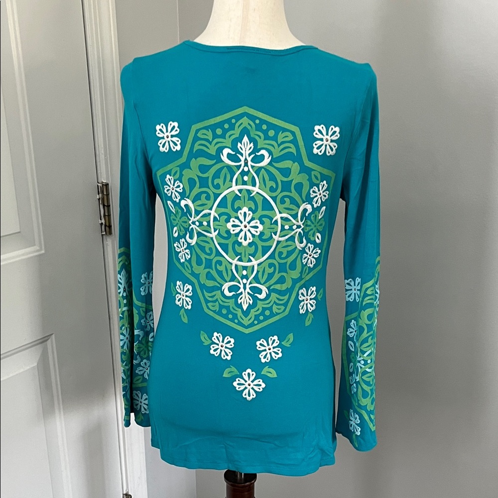 INC International Concepts Turquoise Floral Embroidered Women's Tunic - Picture 3 of 7